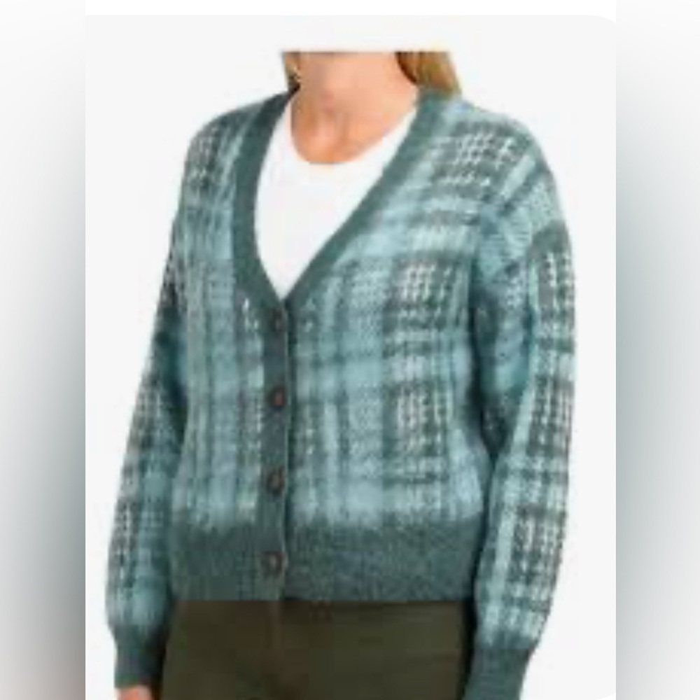 Cupcakes and Cashmere Plaid V-Neck Cardigan Sweater - Green